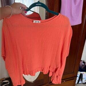 PPLA Women's Orange Ruffle Hem Sweatshirt